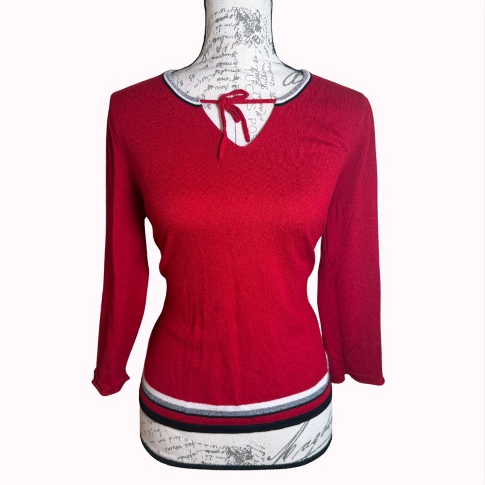 Y2K Red Knit Tie Neck Sweater Top